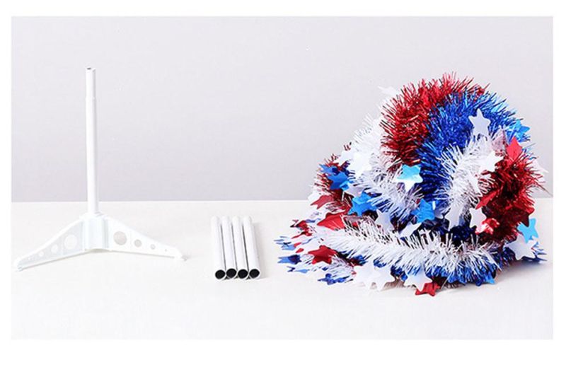 Red White Blue Tinsel Tree for Independence Day Decoration, Pop up Pencil Tree, Collapsible Christmas Tree for Indoor Outdoor Home Party Supplies