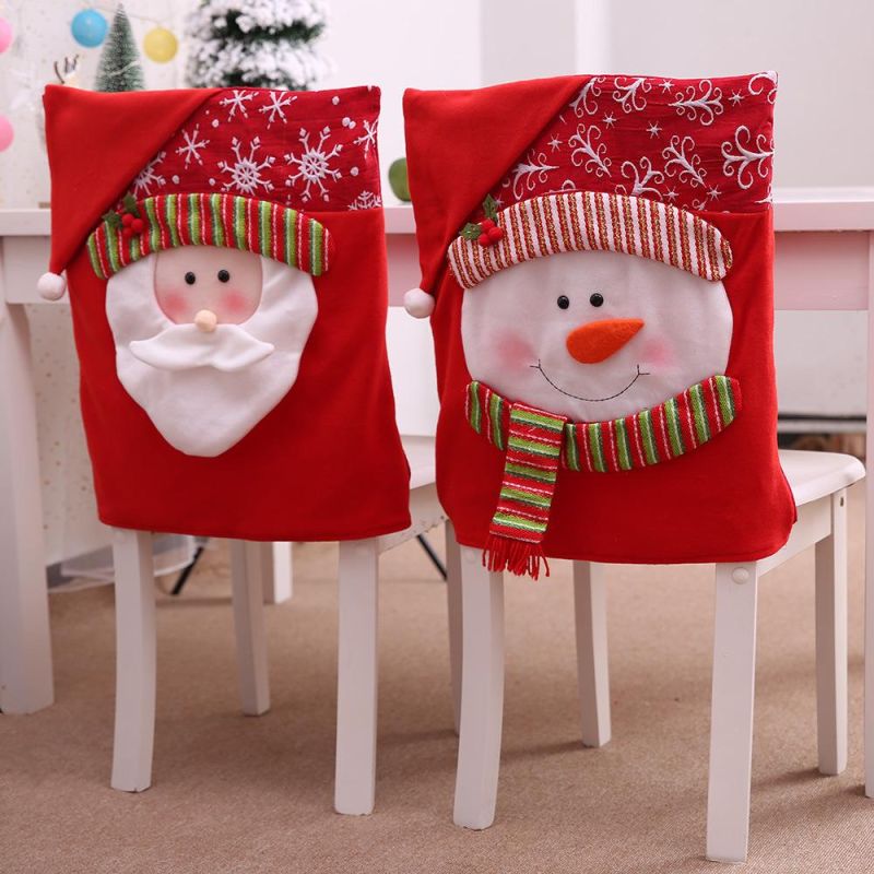 Christmas Santa Claus Red Hat Snowflake Chair Xmas Cap Chair Covers Decor Kitchen Dining Chair Slipcovers Sets