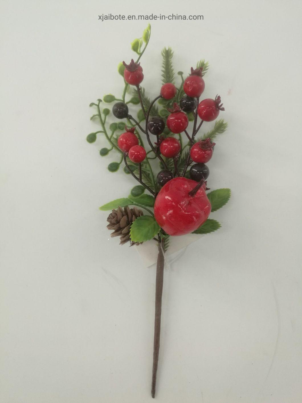 Modern Design Christmas Ornaments Tree Leaves Artificial Plastic Wire Red Fruit Festival Decorations