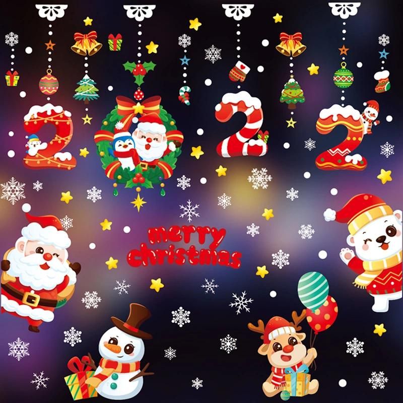 2022 New Christmas Stickers Electrostatic Window Glass Stickers Snowflake Santa Stickers Cute Cartoon Stickers