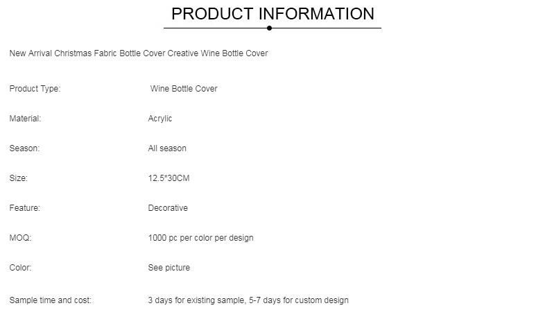 New Arrival Christmas Fabric Bottle Cover Creative Wine Bottle Cover
