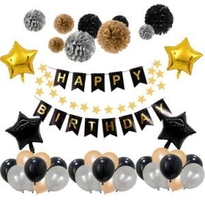 Happy Birthday Star Hanging Banner POM POM Birthday Theme Party Decoration