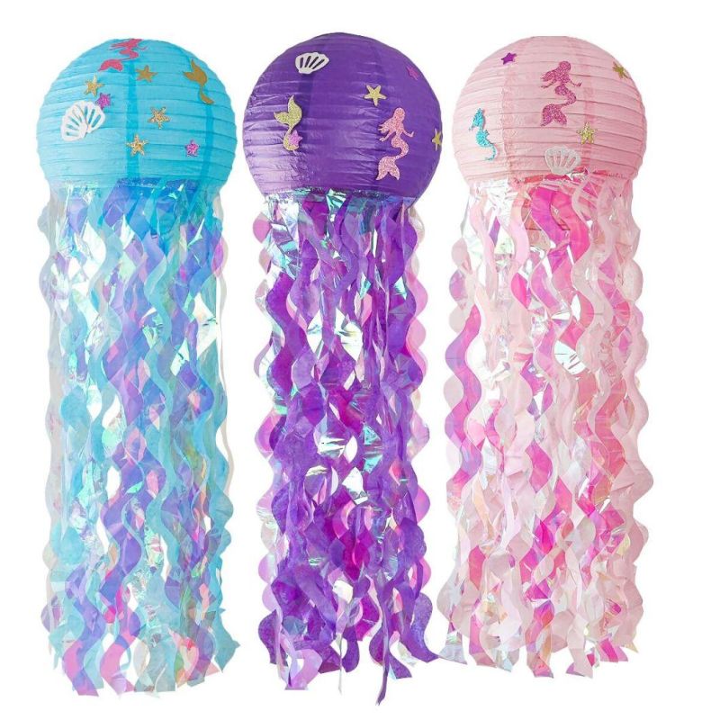 Marine Jellyfish Props Festival Decoration Supply Mermaid Starfish Seahorse Shell Theme Decoration Supplies 8 Color DIY Jellyfish Paper Lanterns Kindergarten