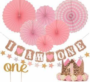 Umiss Haning Paper Fan Party Hat Cake Topper Birthday Party Decoration Set