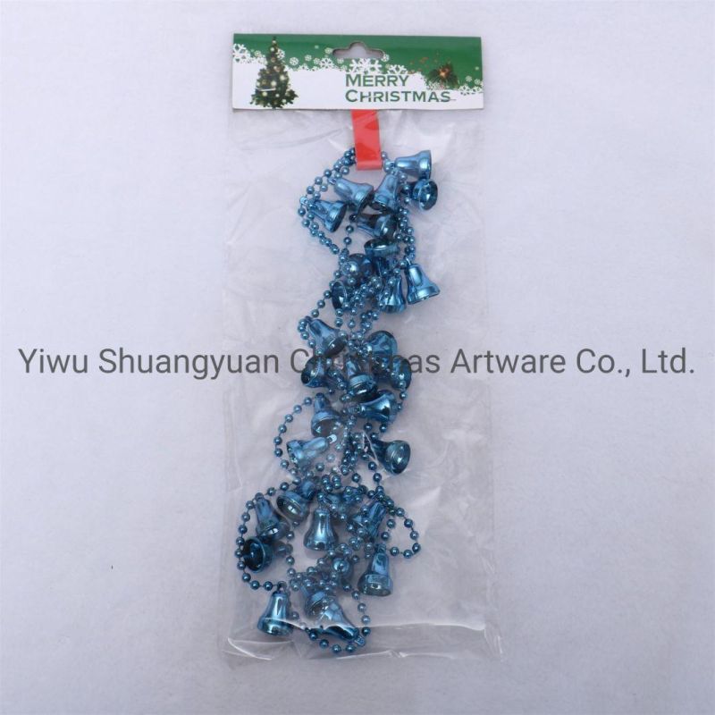 270cm Blue Christmas Beads Garland with Bells Decorative Bell Beads Chain