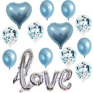 15PCS/Set Love Heart Foil Balloons Blue Silver Latex Confetti Ballons