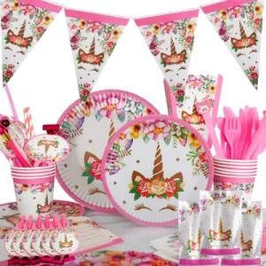 Unicorn Shaped Disposable Tableware Set Kids Birthday Party Decoration