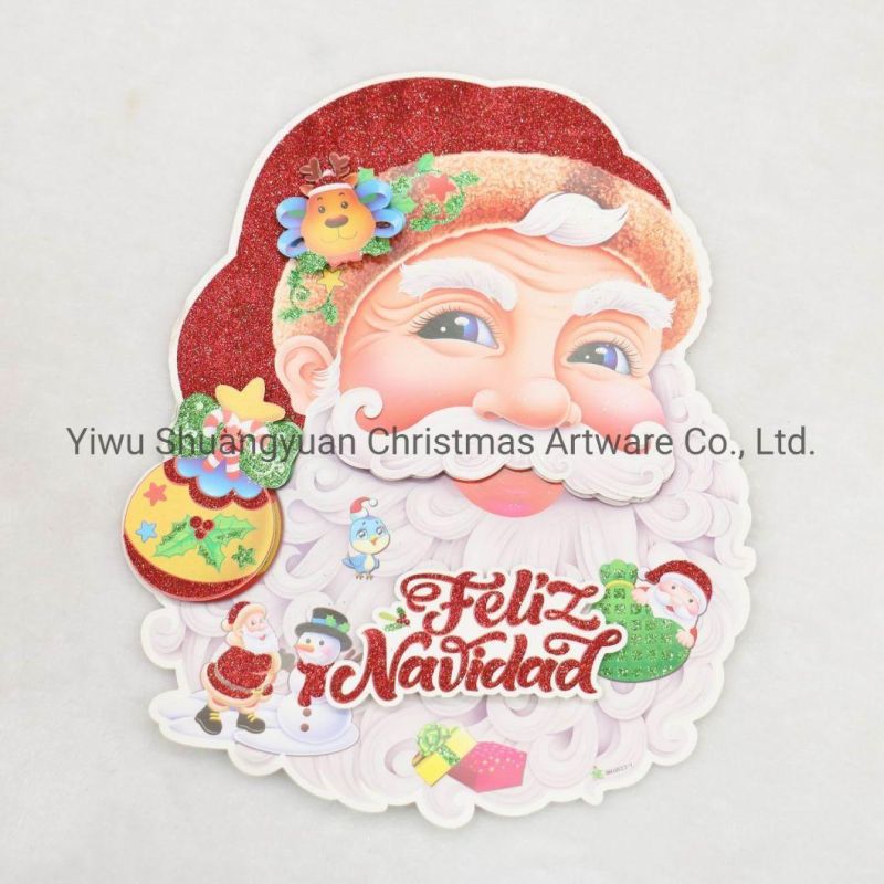 New Design Christmas Papar Santa Wall Door Sticker for Christmas Home Decoration