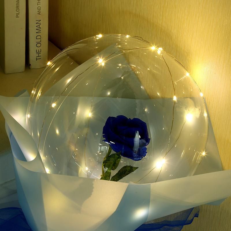 LED Light Transparent Balloon with Rose Flower Bouquet LED Luminous Bobo Balloon