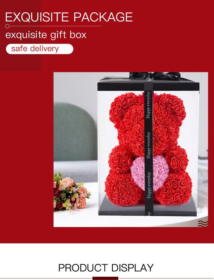 Wholesale Heart Rose Teddy Bear Best Valentines Day Gift for Girlfriend Rose Bear Faux Flower Bear of Roses