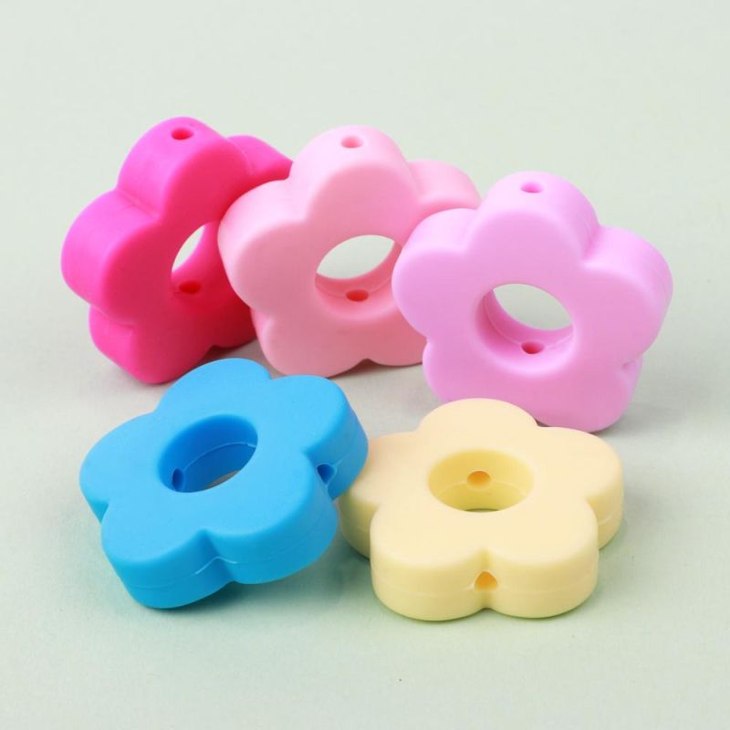 Baby Chewable Silicone Beads Flower DIY Baby Teething Beads Sun Flower BPA Free DIY Necklace Pacifier Chain Accessories