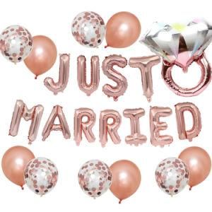Just Married Wedding Ring Aluminum Film Latex Balloon Set