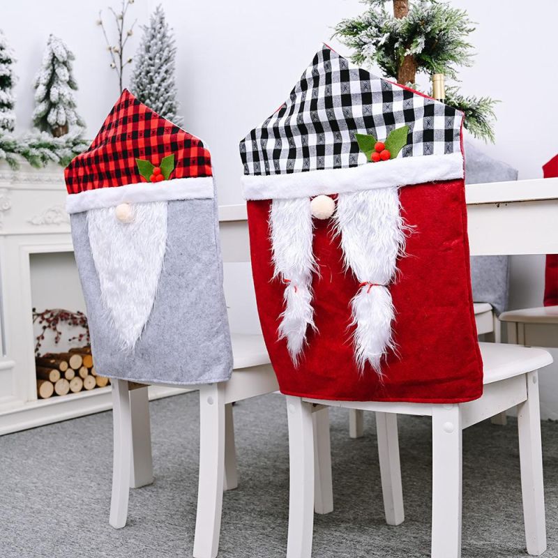 Xmas Home Dining Chair Slipcovers Christmas Restaurant Back Chair Cover Santa Claus Decoration