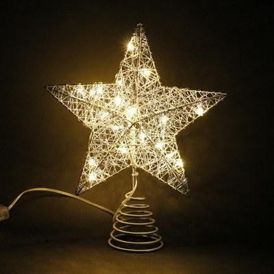 Yiwu Christmas Profession Company Sale 20*6*25cm+T20L; Silver Iron Material Tree Top Star with Light Decorate