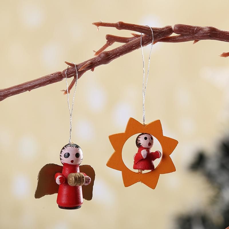 48PCS Per Box Wooden Christmas Tree Ornaments Hanging Decoration Santa Warm Gift Christmas Toppers