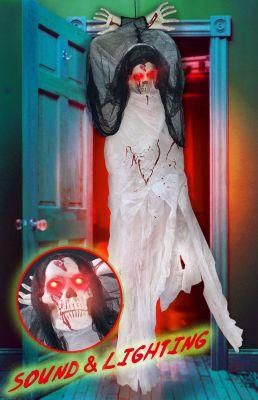5FT Halloween Decorations Hanging Ghost Scary Prop Skull Outdoor Indoor Large Animated Life-Size for Haunted House Party Favor