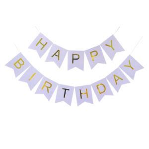 Umiss Happy Birthday Paper Flag Banner for Purple Party Decorations