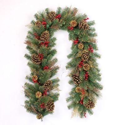 Yh2101 Decorated Christmas Garland with Gold Glitter