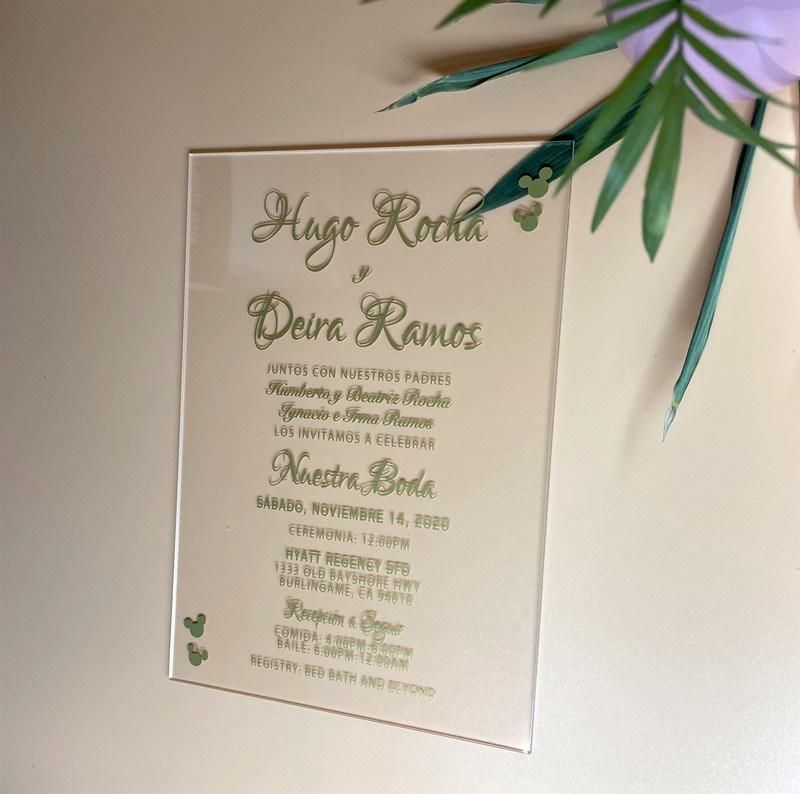 Personality Designs Acrylic Laser Cutting Gold Printing Wedding Invitation Card