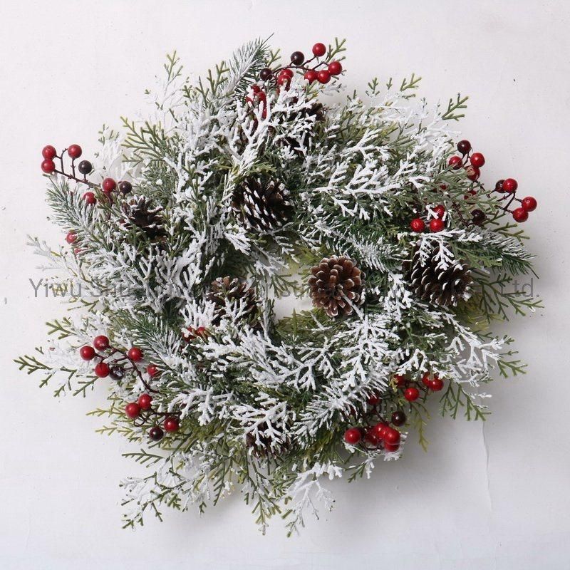 45cm PVC Artificial Christmas Wreath with Flower Leaf Pinecone Red Berry