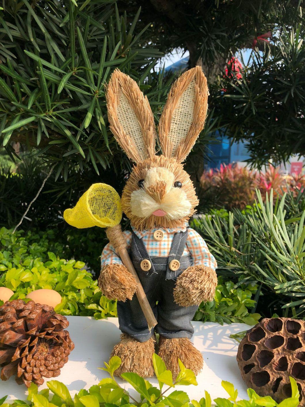 Handmade Straw Woven Rabbit Home Shop Decoration Pastoral Gifts Wedding Window Outdoor Shooting Props Easter Craft Animal Toys Long Ear Easter Bunny Rabbit Toy