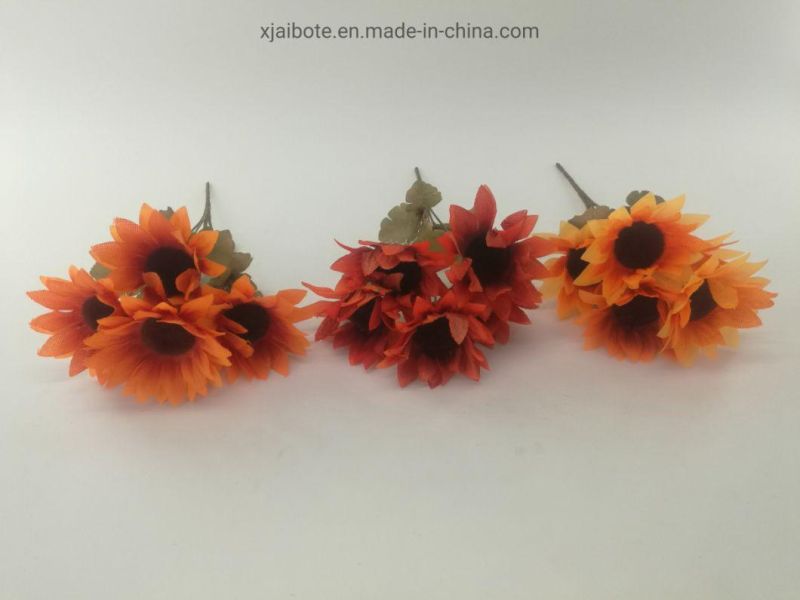 Cheap Silk Artificial Flower Wholesale 5 Head Single Branches Artificial Sun Flower