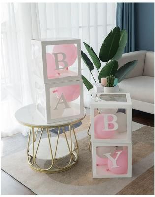 Blocks Transparent Baby Balloons Box DIY Baby Shower White Boxes Custom Letter Baby Love One Birthday Party Decorations