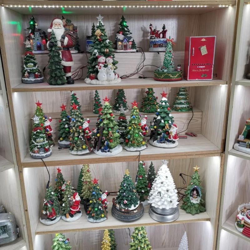 Hot Itme Newly Designed Christmas Holiday Gift House Garden Decoration LED Lighted Music Spinning Resin Crafts