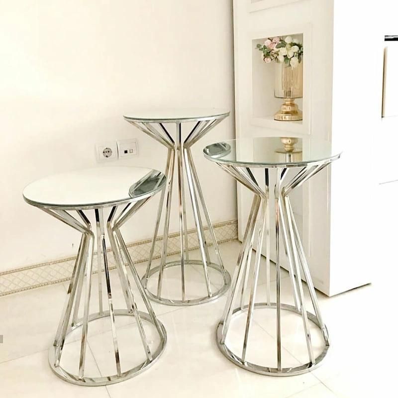 Modern Wedding Furniture Golden Design Stainless Steel Round 3 Piece Cake Table