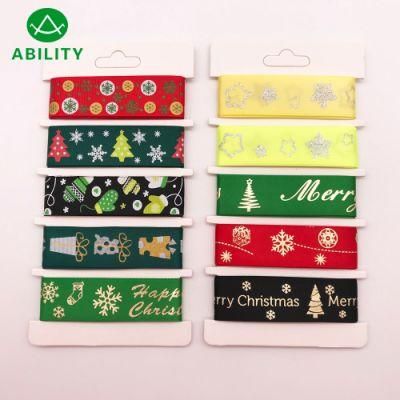 Christmas Various Festival Printed Polyester Pretty Gift Satin Ribbon Grosgrain Ribbon