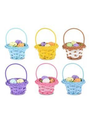 New Arrival Mini Creative Hand-Made Woven Plastic Easter Basket with Easter Eggs