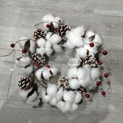 New Design Christmas Pine Needle with White Wreath for Holiday Wedding Party Decoration Supplies Hook Ornament Craft Gifts