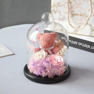 Preserved Roses New Forever Eternity Real Rose with LED in Glass - with Gift Box, Gift Bag, Gift Card - Beauty and The Beast Flower for Anniversary V