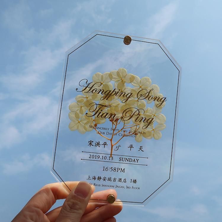 Luxury Wedding Decoration Transparent Acrylic Eternal Flower Wedding Invitation Personality Invitation