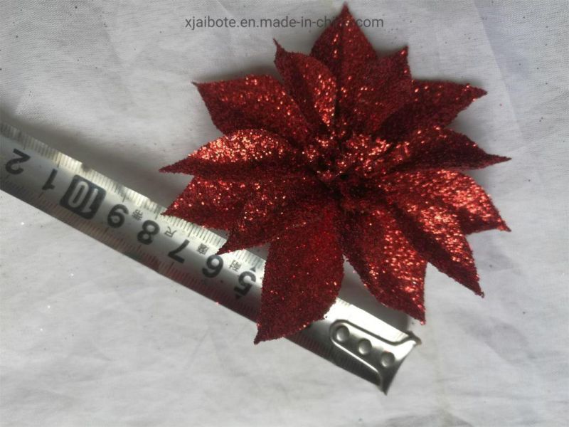 Rose Glitter Clip on Xmas Tree Decor Poinsettia Flower Christmas