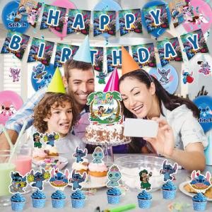 Lolita and Stitch Theme Party Children Happy Birthday Banner, Balloon, Cake Topper Set