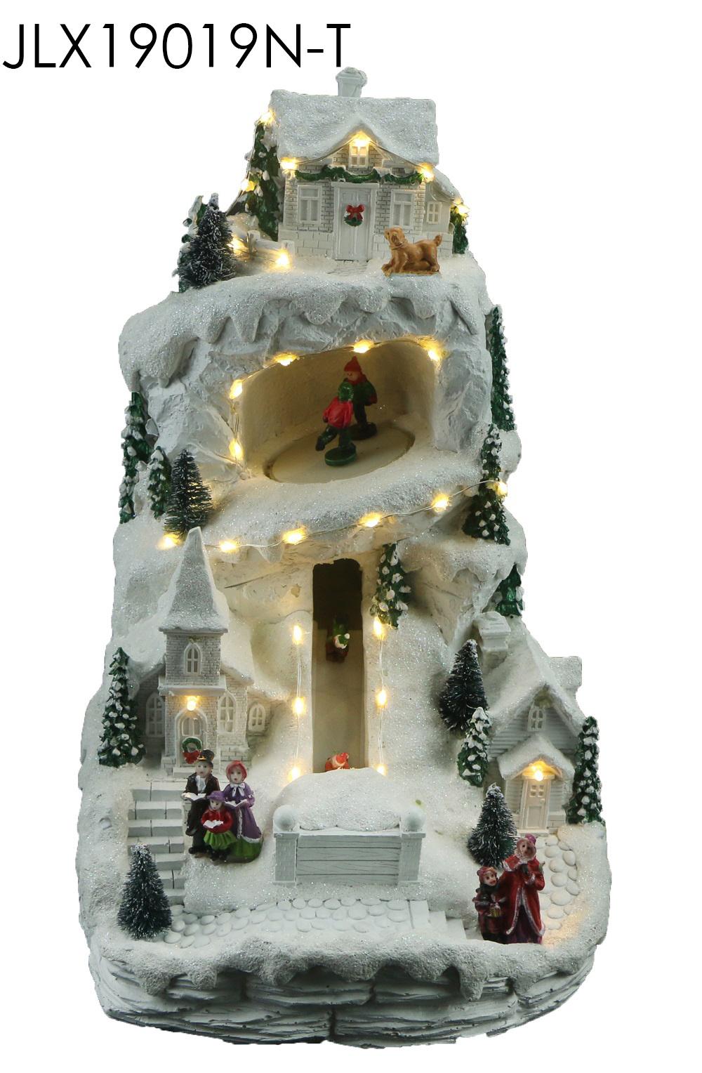 Christmas Hillside House with LED Lights and Train Christmas Tree Rotation Feature with 8 Songs Music for Decorations