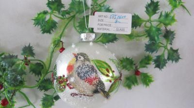 2021 White Chritsmas Glass Ball with Bird Decal