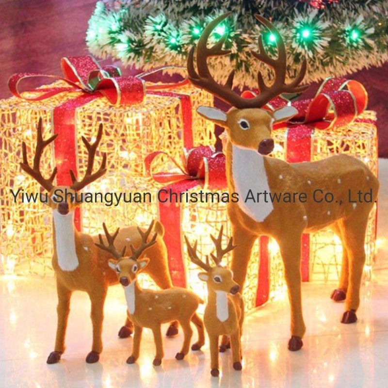 Lying Christmas Reindeer Simulation Elk Deer Standing Doll with Antler Plush Plastic Simulated Xmas Elk Christmas Decorations