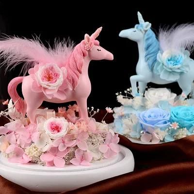 Eterfield Unicorn Preserved Real Rose Handmade Eternal Rose in Glass Doom Gift for Her Valentine&prime;s Day Mother&prime;s Day Anniversary Birthday