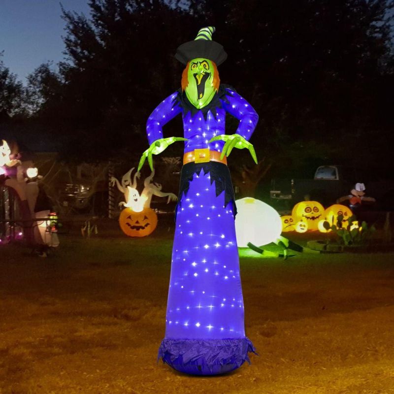 10FT Halloween Inflatable Witch Blow up Yard Decorations with 248 Built-in LED Lights for Outdoor Holiday Party Decoration Lawn Garden Dé Cor