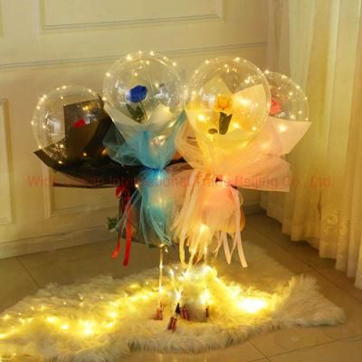 Wholesale Promotion Romantic LED Bobo Balloon Christmas Valentine Day Wedding Anniversary Mothers Day Gift with Rose