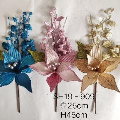 Artificial Flowers with Sequins for Christmas Tree Decoration