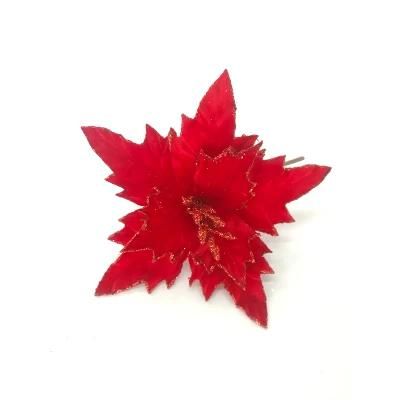 Artificial Flower Head Christmas Flower Rose Curly Petal Rose with Glitter