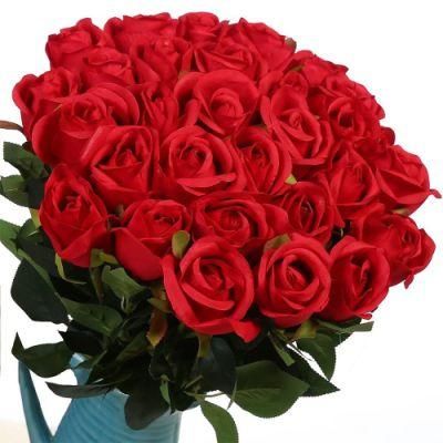 Wholesale Artificial Velvet Rose Flowers Decorative Silk Single Flower Roses Buck for Wedding Home Event Decor