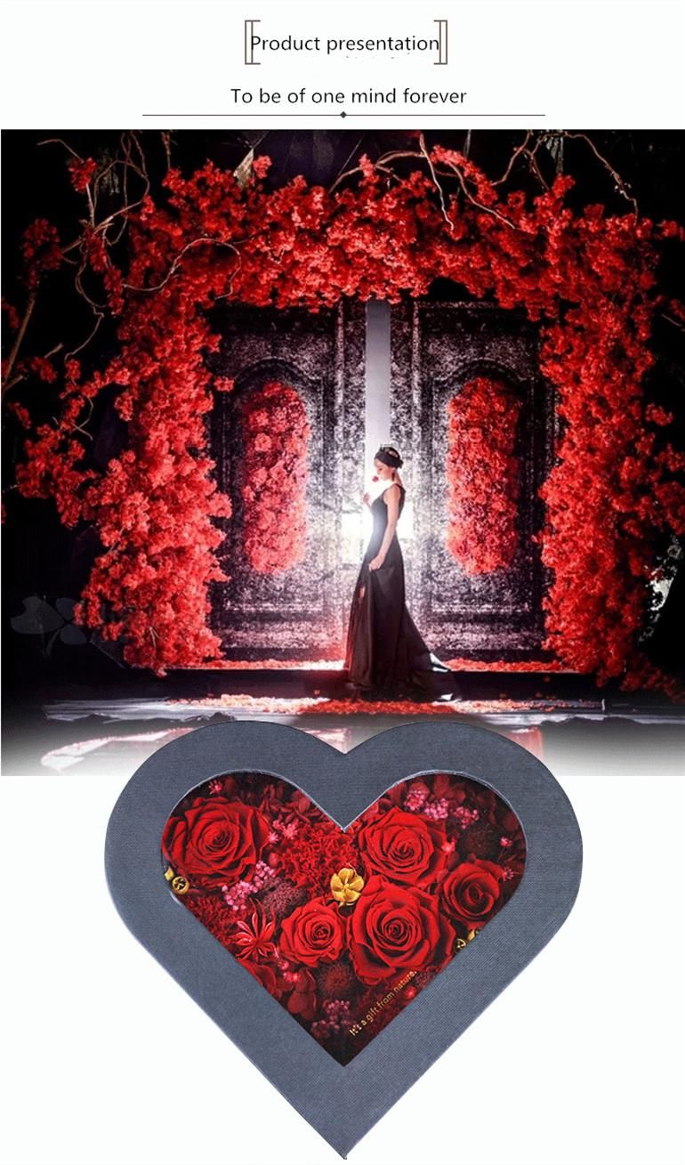 Yunnan Menghuang Supply Romantic Wedding Decoration Gift Preserved Roses Flower in Heart Gift Box