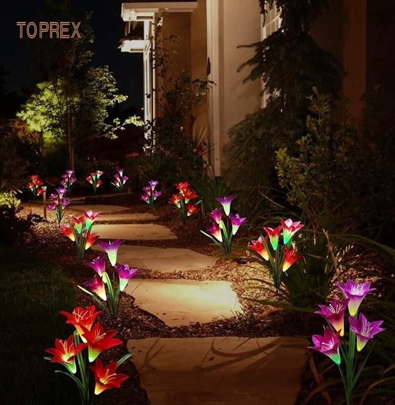 Toprex Decor Wholesale Multi-Color White Color Solar Artificial Flower Lily Lights