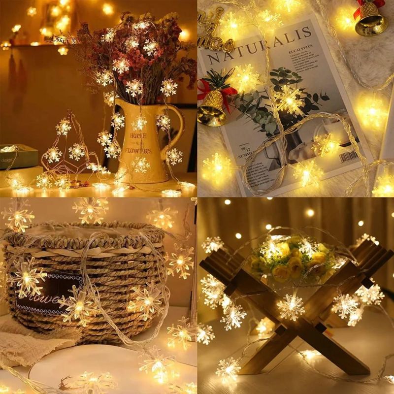 LED Christmas Snowflake String Lights Winter Fairy Lights Home Decor Indoor Outdoor Xmas Tree Decorations