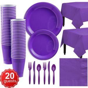 20 Guest Purple Disposable Tableware for Wedding Birthday Party Supplies