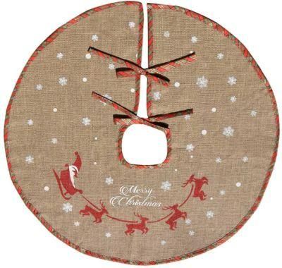 Burlap Tree Skirt 48 Inch Round Hot Sale New Year Decoration Linen Christmas Tree Skirt with Snowflake